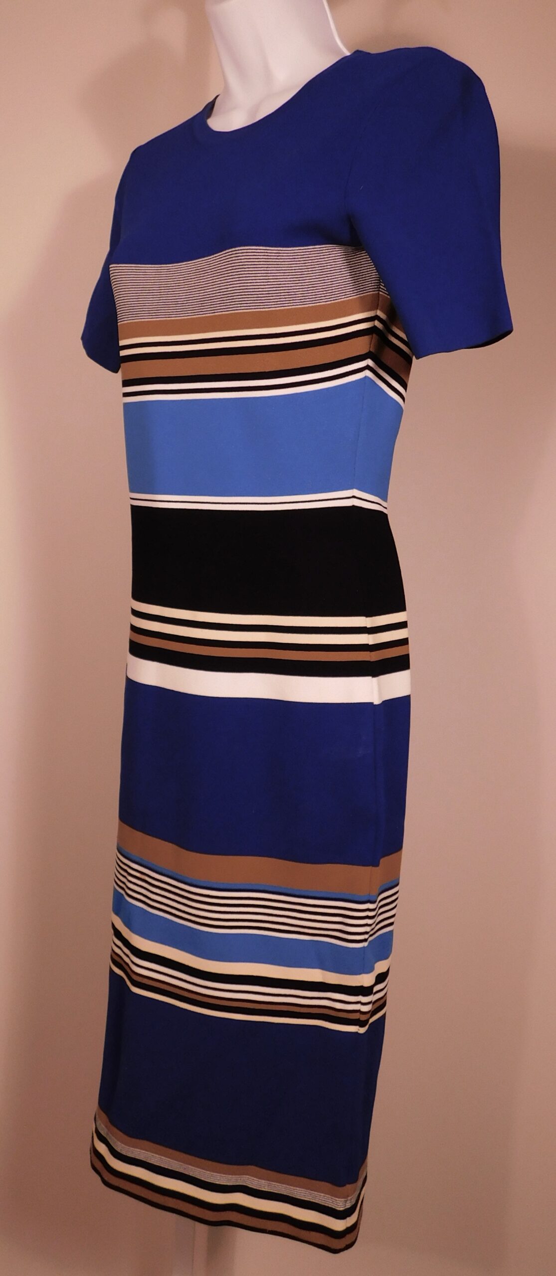 DIANE VON FURSTENBERG Women's Blue Striped Short Sleeve Knit Dress Sz S
