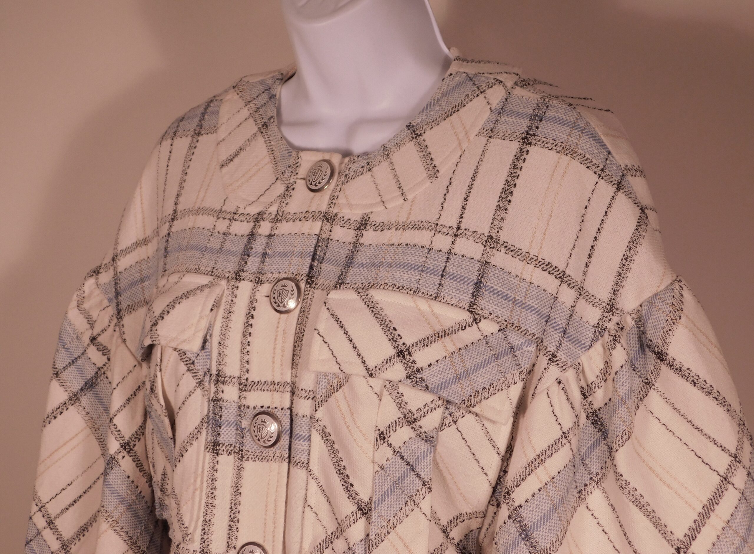VERONICA BEARD Women's Blue Plaid Nikolai Cropped Puff Sleeves Jacket Sz 4 ($695) - Image 4