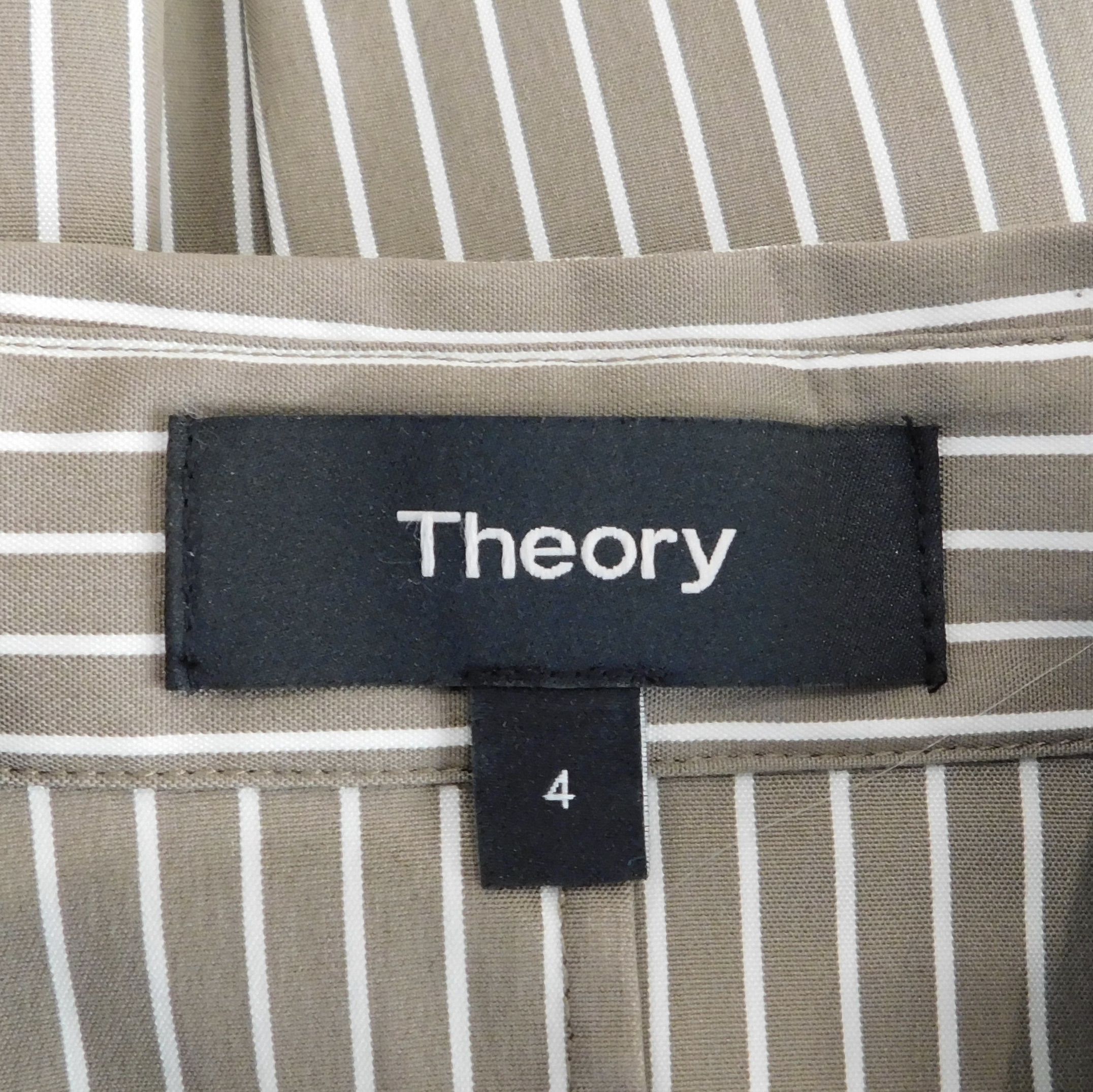 THEORY Women's Khaki White Striped Cotton Stretch Sleeveless Button Front Dress Sz 4 - Image 6