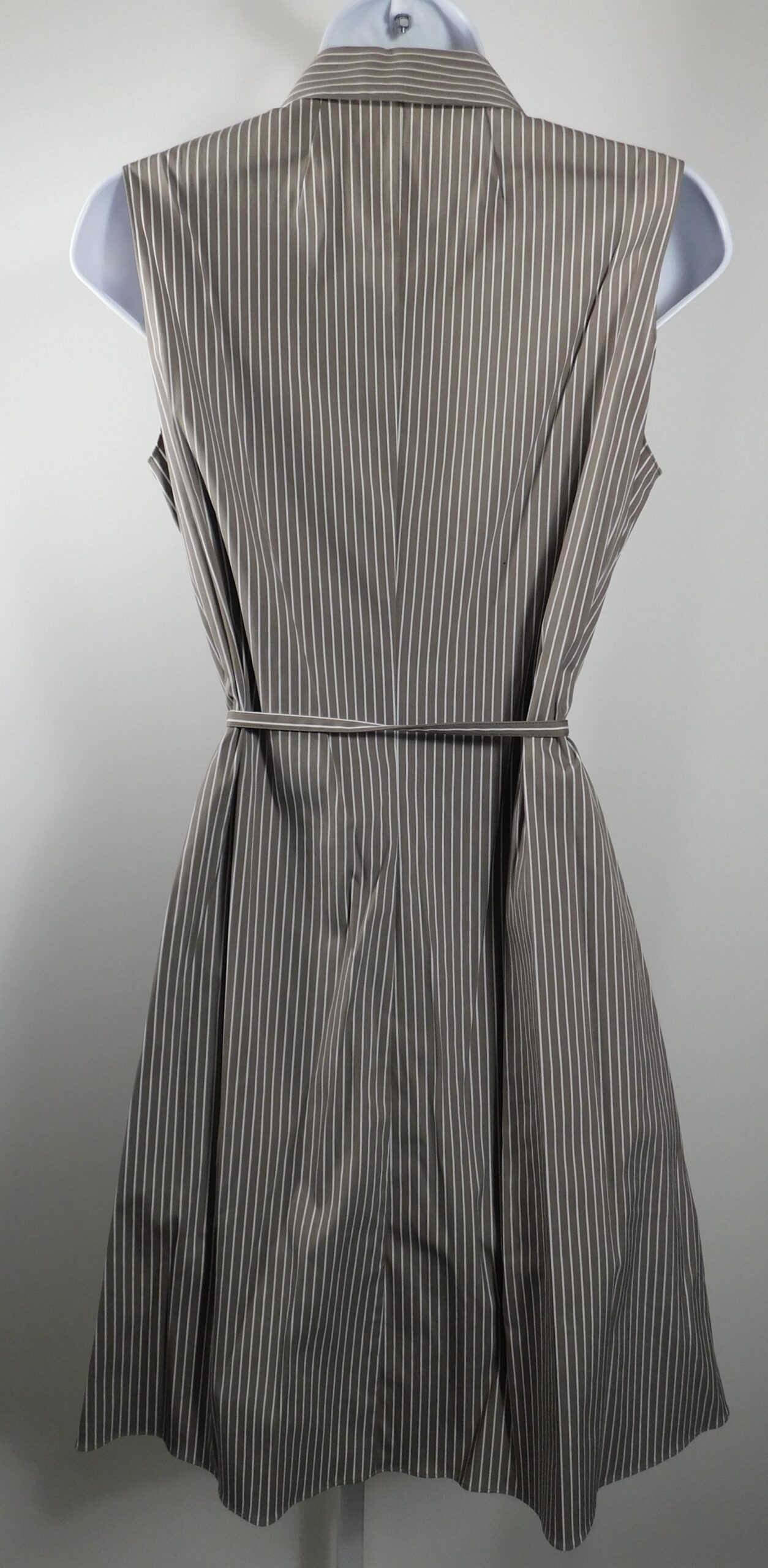 THEORY Women's Khaki White Striped Cotton Stretch Sleeveless Button Front Dress Sz 4 - Image 5