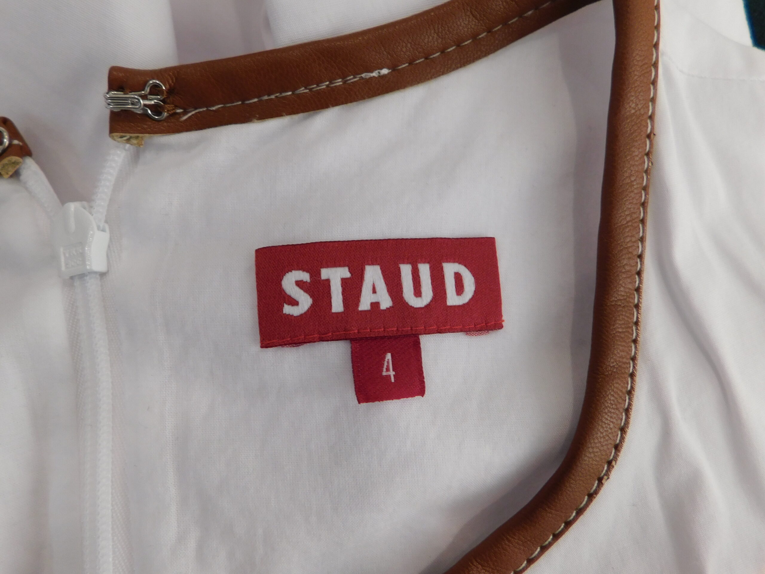 STAUD Women's Bait White Faux Leather Trim Pocket Sleeveless A-Line Cotton Dress Sz 4 ($375) - Image 7
