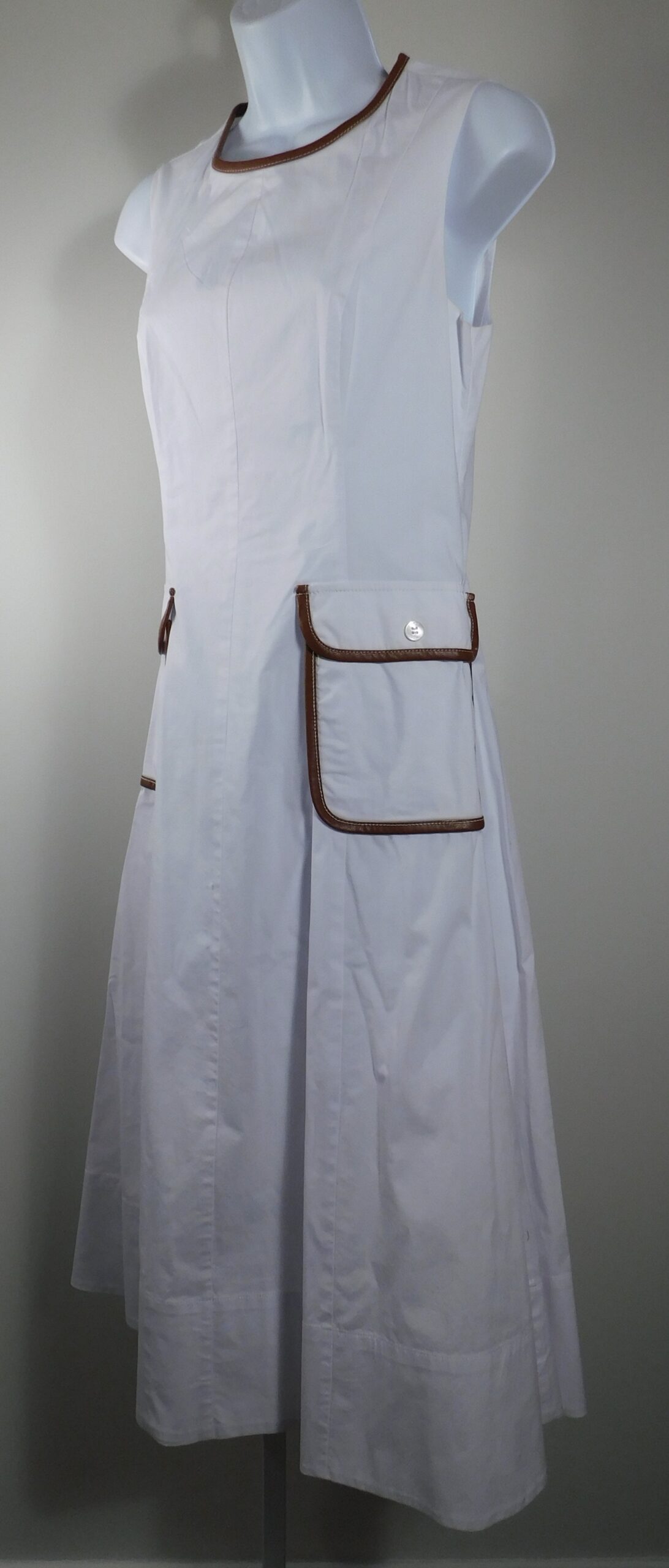 STAUD Women's Bait White Faux Leather Trim Pocket Sleeveless A-Line Cotton Dress Sz 4 ($375)