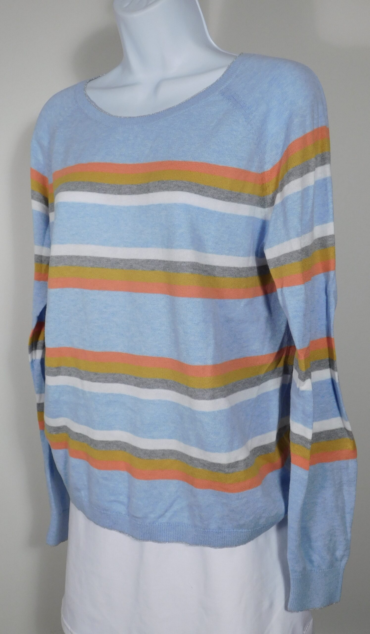 LABEL + THREAD Women's Sky Blue Striped Cotton Los Cabos Crew Sweater Sz M ($160)