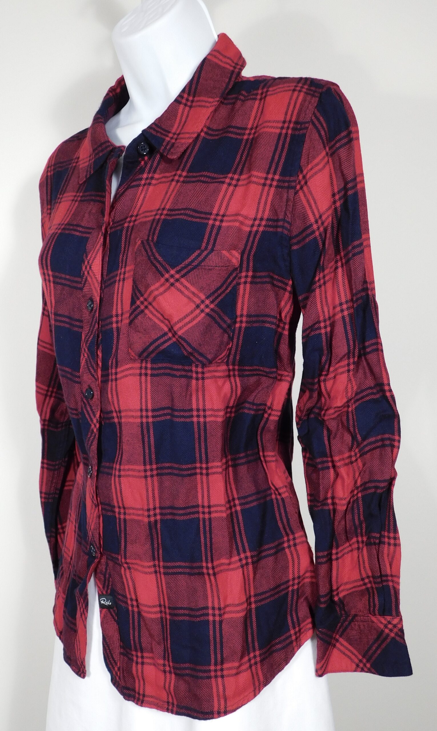 RAILS Women's Red Midnight Blue Plaid Long Sleeve Button Front Silk Shirt Sz M ($198)