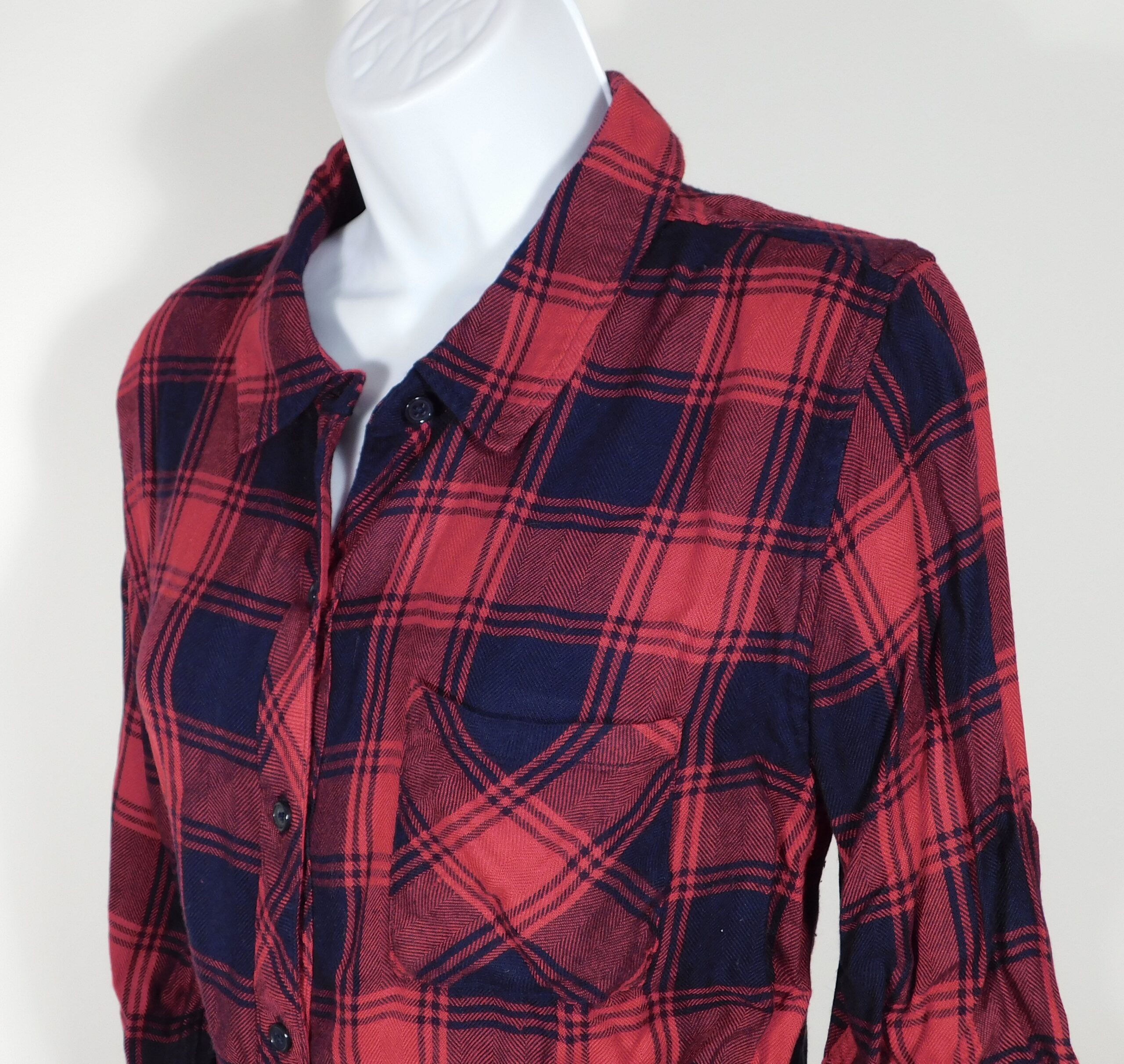 RAILS Women's Red Midnight Blue Plaid Long Sleeve Button Front Silk Shirt Sz M ($198) - Image 3