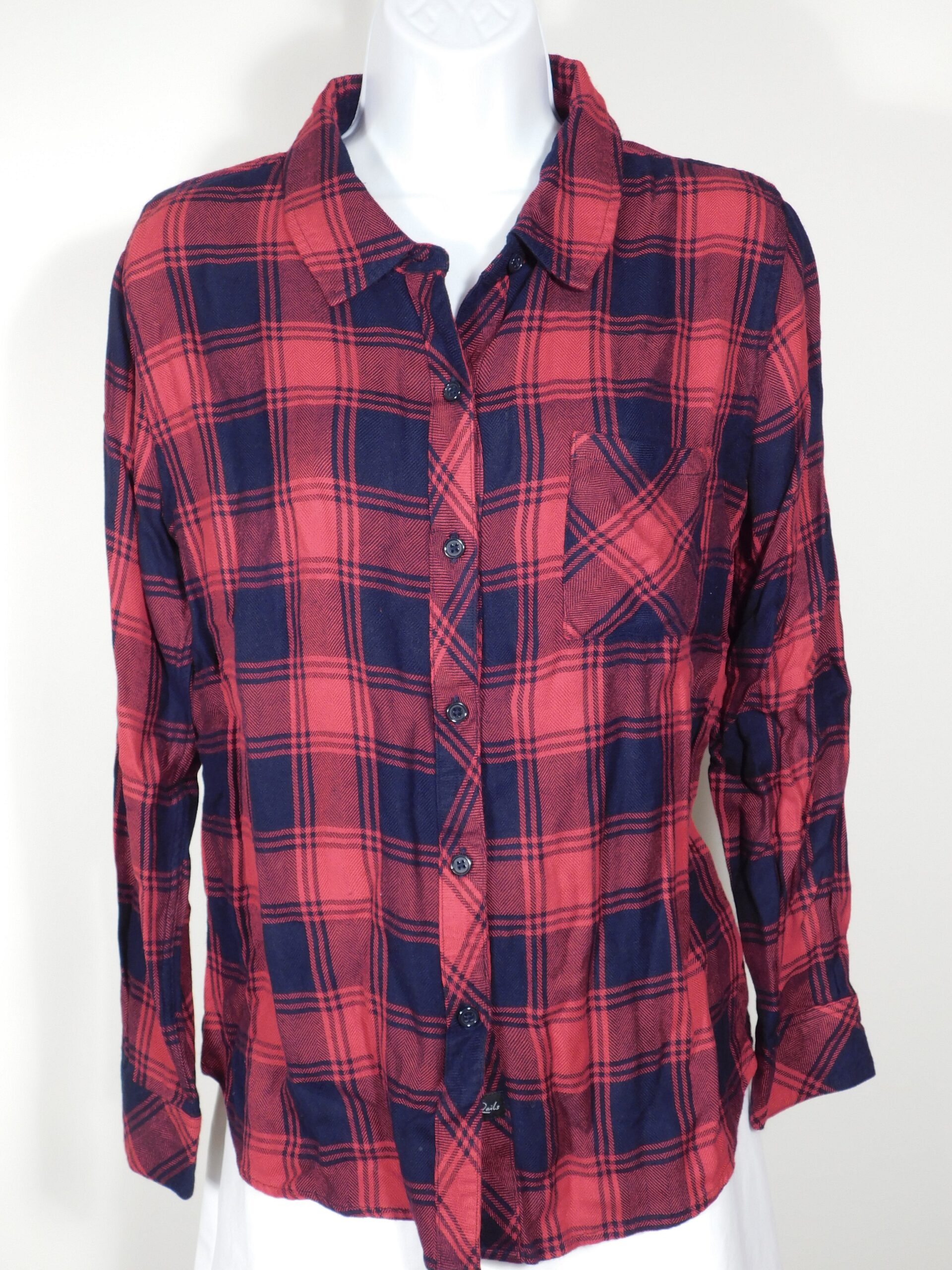 RAILS Women's Red Midnight Blue Plaid Long Sleeve Button Front Silk Shirt Sz M ($198) - Image 4