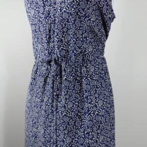 REBECCA TAYLOR Women's Navy Blue White Floral V- Neck V-Back Sleeveless Drawstring Waist Silk Dress Sz 6
