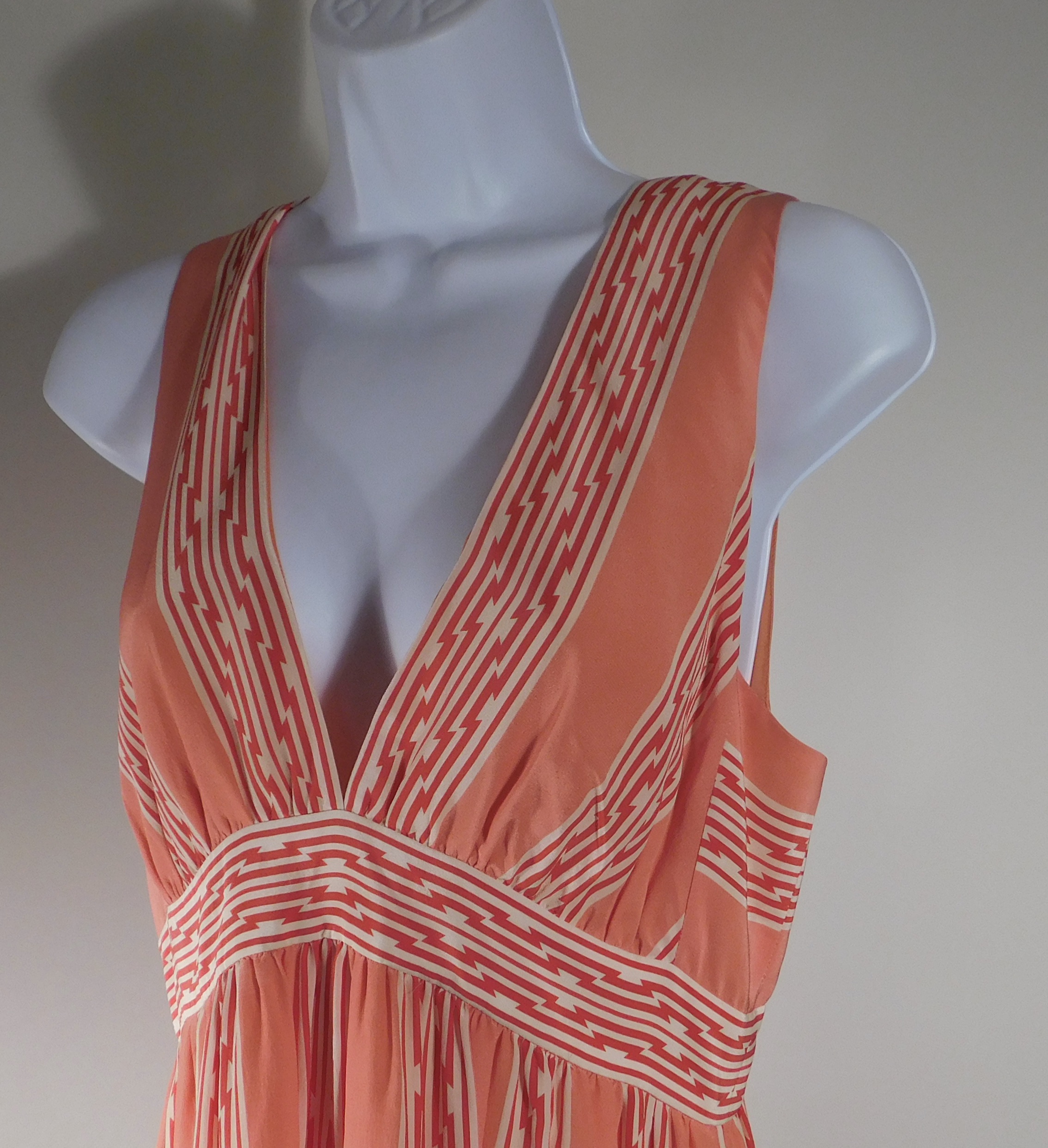 LAUREN MOFFATT for ANTHROPOLOGIE Women's Orange Striped Silk V-Neck Sleeveless Maxi Dress Sz 4 ($300) - Image 2