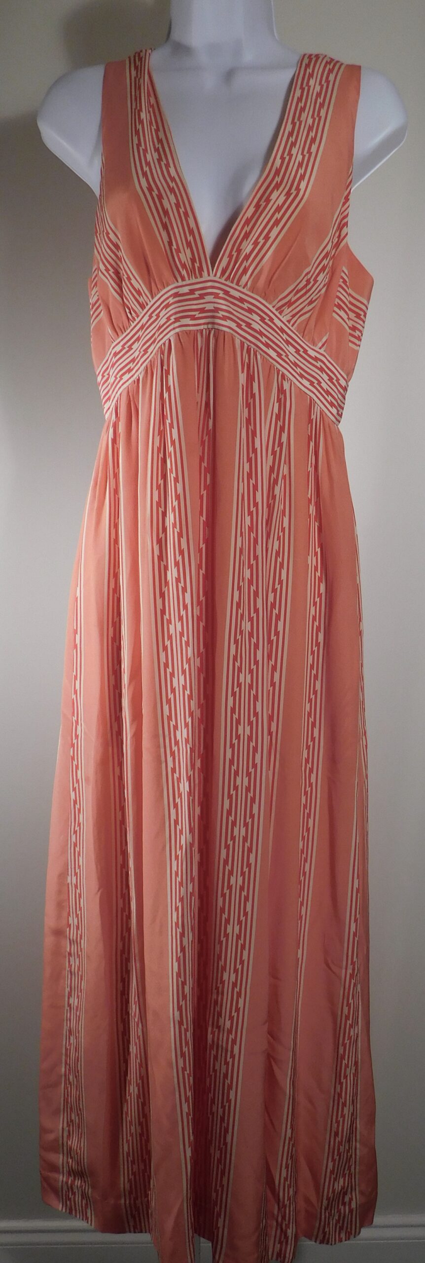 LAUREN MOFFATT for ANTHROPOLOGIE Women's Orange Striped Silk V-Neck Sleeveless Maxi Dress Sz 4 ($300)