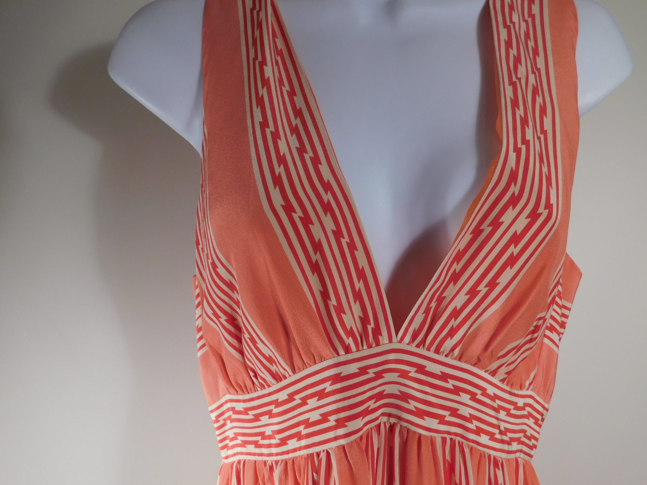 LAUREN MOFFATT for ANTHROPOLOGIE Women's Orange Striped Silk V-Neck Sleeveless Maxi Dress Sz 4 ($300) - Image 4