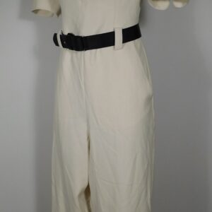 KAREN MILLEN Women's Cream V- Neck Short Sleeve Forever Belted Skinny Jumpsuit  Sz 6 ($394)