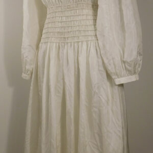 TORY BURCH Women's Ivory Silk Round Neck Smocked Details Midi Dress Sz 4 ($1179)