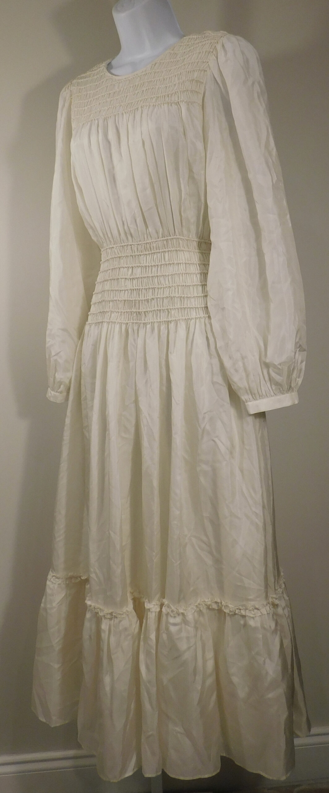 TORY BURCH Women's Ivory Silk Round Neck Smocked Details Midi Dress Sz 4 ($1179)