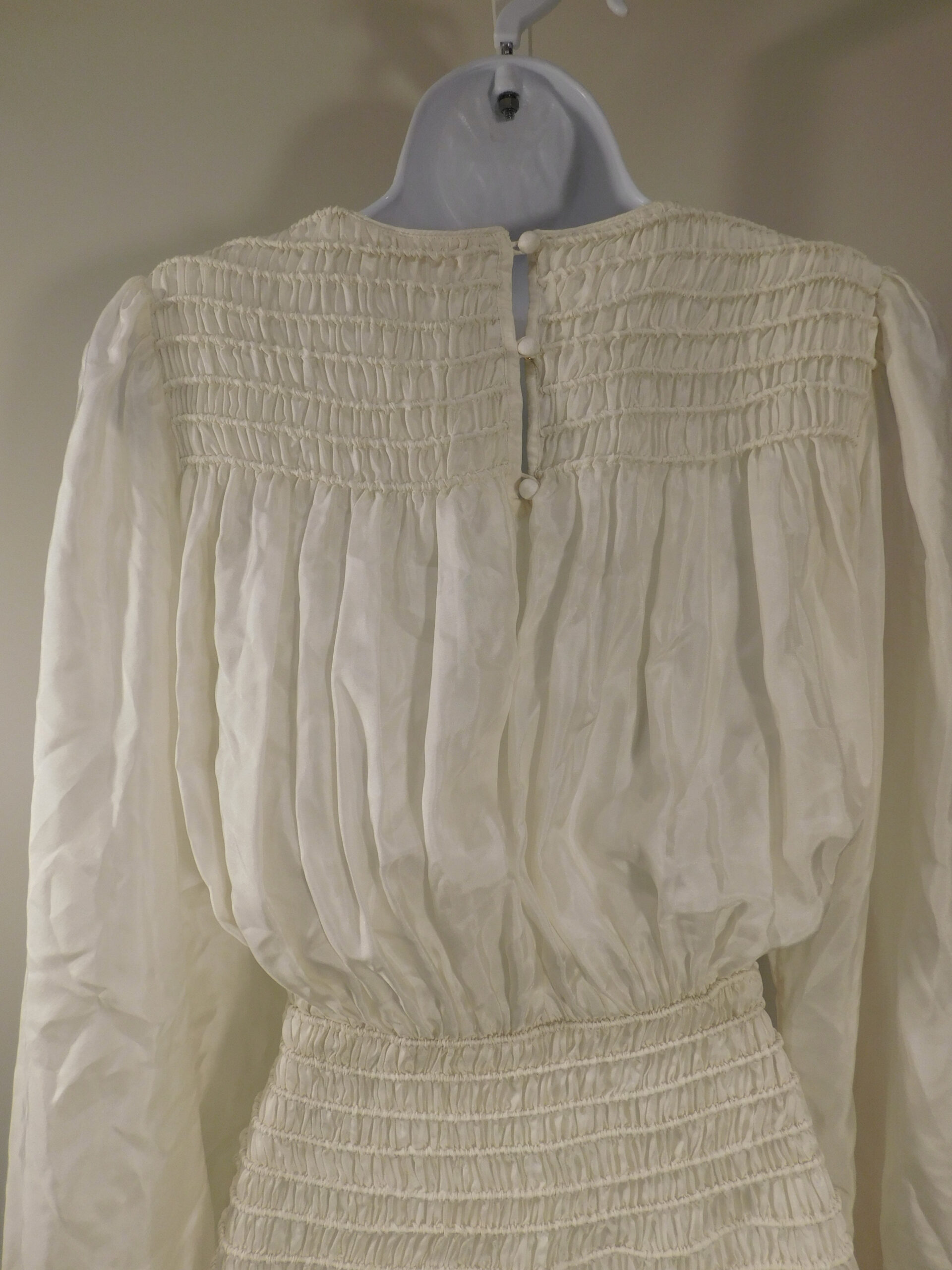 TORY BURCH Women's Ivory Silk Round Neck Smocked Details Midi Dress Sz 4 ($1179) - Image 6
