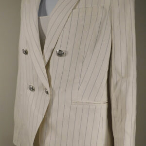 VERONICA BEARD Women's Ivory & Navy Pinstripe Linen/Cotton Cutaway Dickey Jacket Blazer Sz 6 ($695)