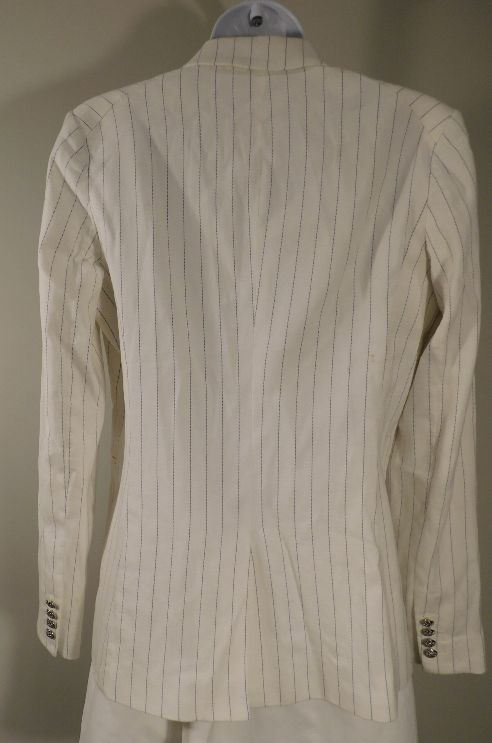 VERONICA BEARD Women's Ivory & Navy Pinstripe Linen/Cotton Cutaway Dickey Jacket Blazer Sz 6 ($695) - Image 5