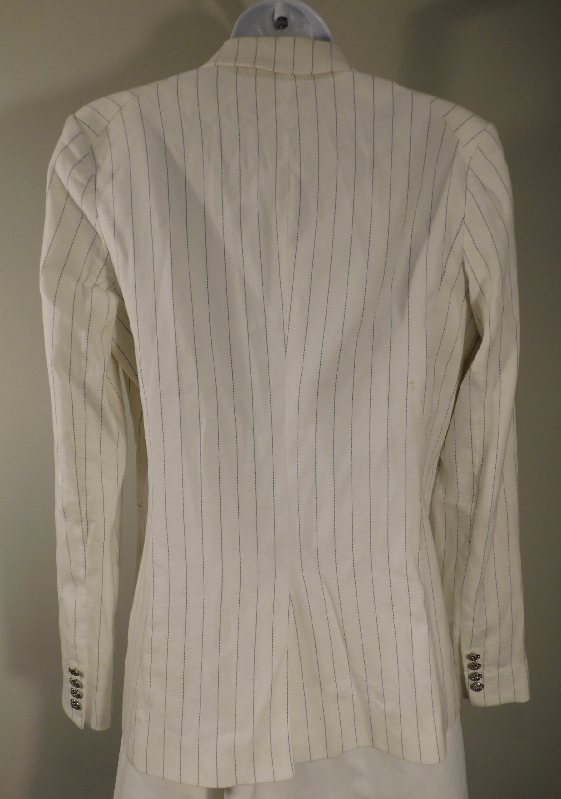 VERONICA BEARD Women's Ivory & Navy Pinstripe Linen/Cotton Cutaway Dickey Jacket Blazer Sz 6 ($695) - Image 6