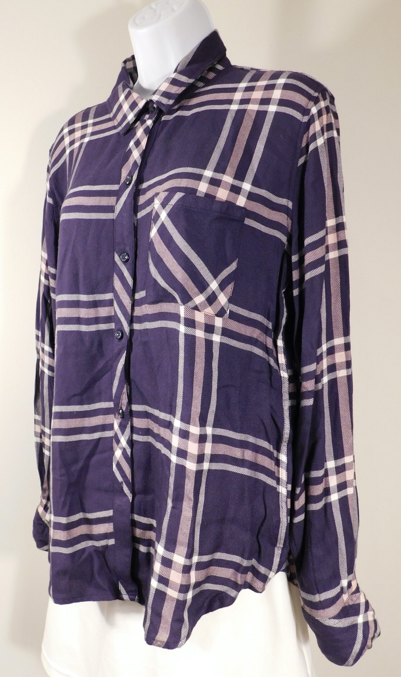 RAILS Women's Purple Pink White Plaid Long Sleeve Button Front Silk Shirt Sz M ($198)
