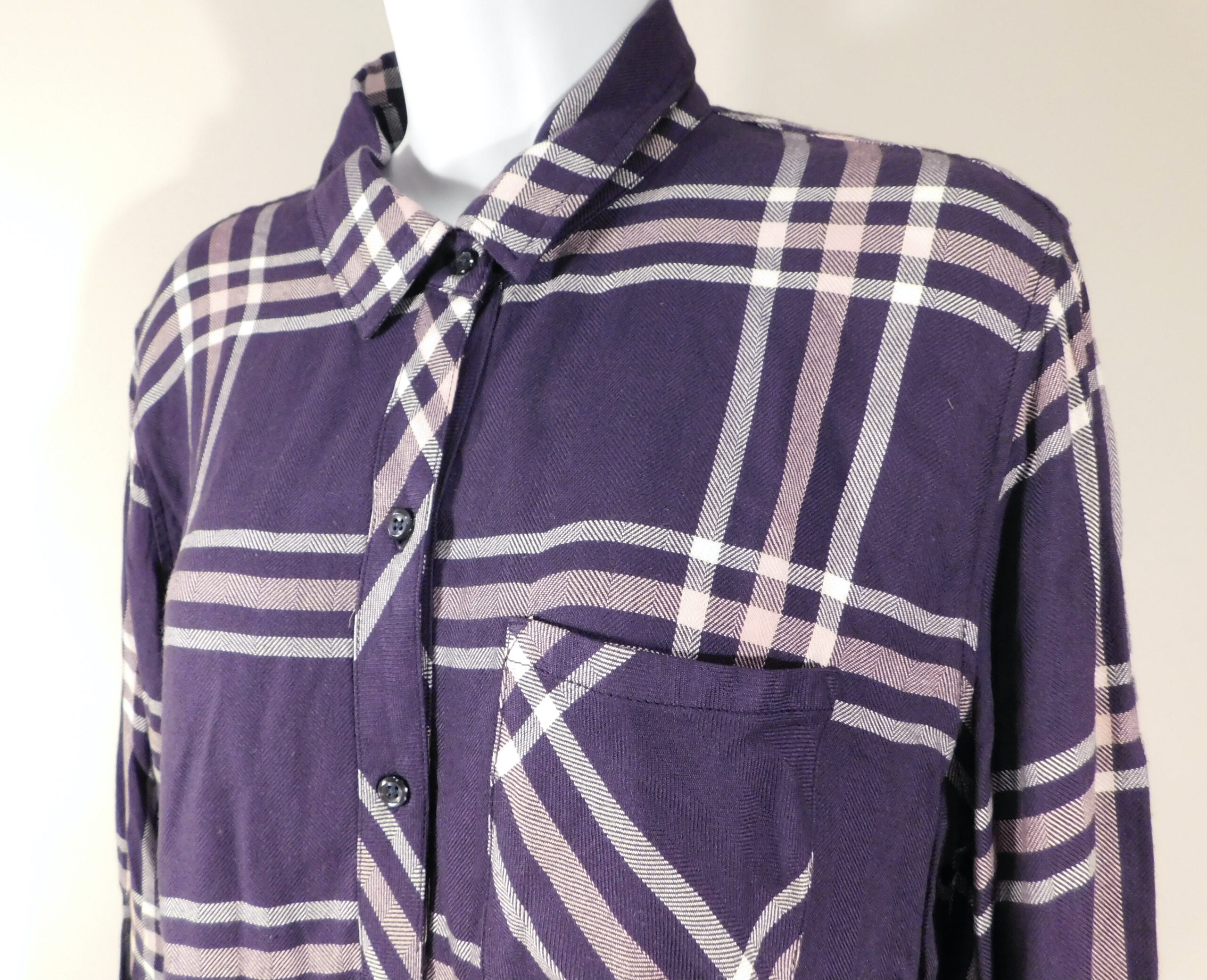 RAILS Women's Purple Pink White Plaid Long Sleeve Button Front Silk Shirt Sz M ($198) - Image 3