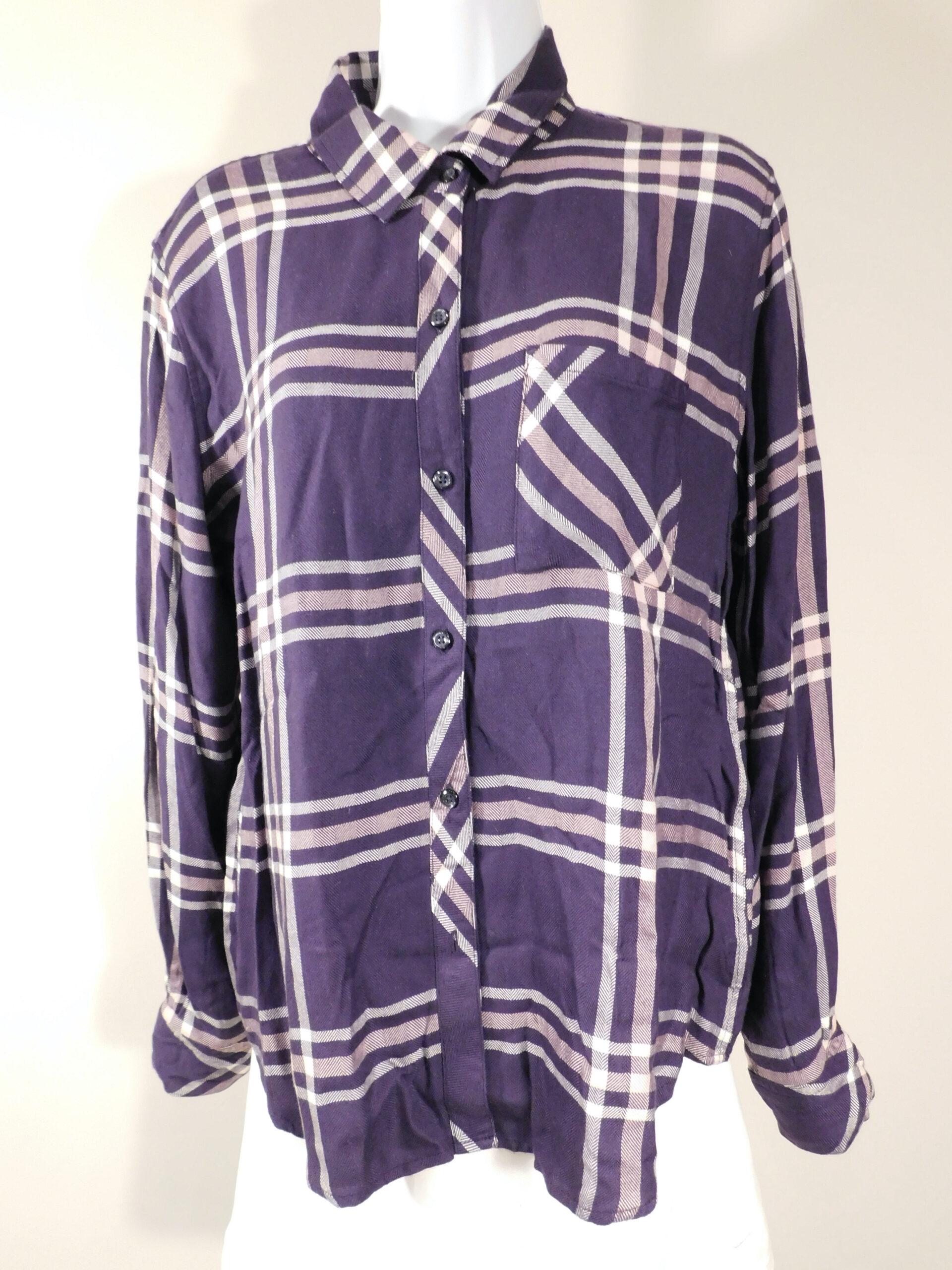 RAILS Women's Purple Pink White Plaid Long Sleeve Button Front Silk Shirt Sz M ($198) - Image 4