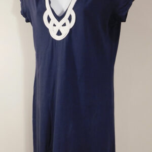 LILLY PULITZER Women's Navy Blue White Trim V-Neck Cotton Knit Short Sleeve Dress Sz M