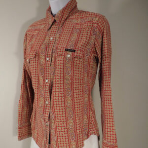 LUCKY BRAND Women's Red Paisley Cotton Corduroy Snap Front Long Sleeve Blouse Sz S