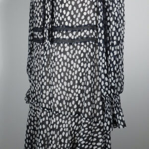 ME + EM NWT Women's Black White Large Dot Lace Insert Long Sleeve Swing Dress Sz 10 ($250)