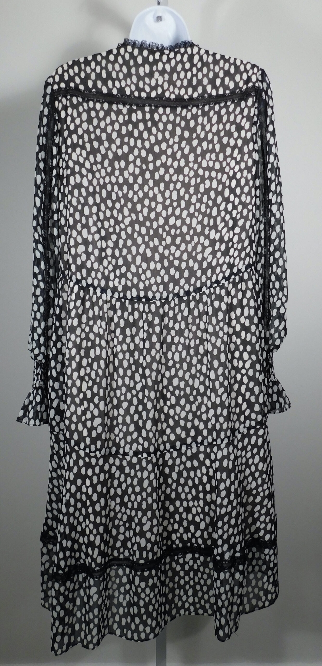 ME + EM NWT Women's Black White Large Dot Lace Insert Long Sleeve Swing Dress Sz 10 ($250) - Image 5