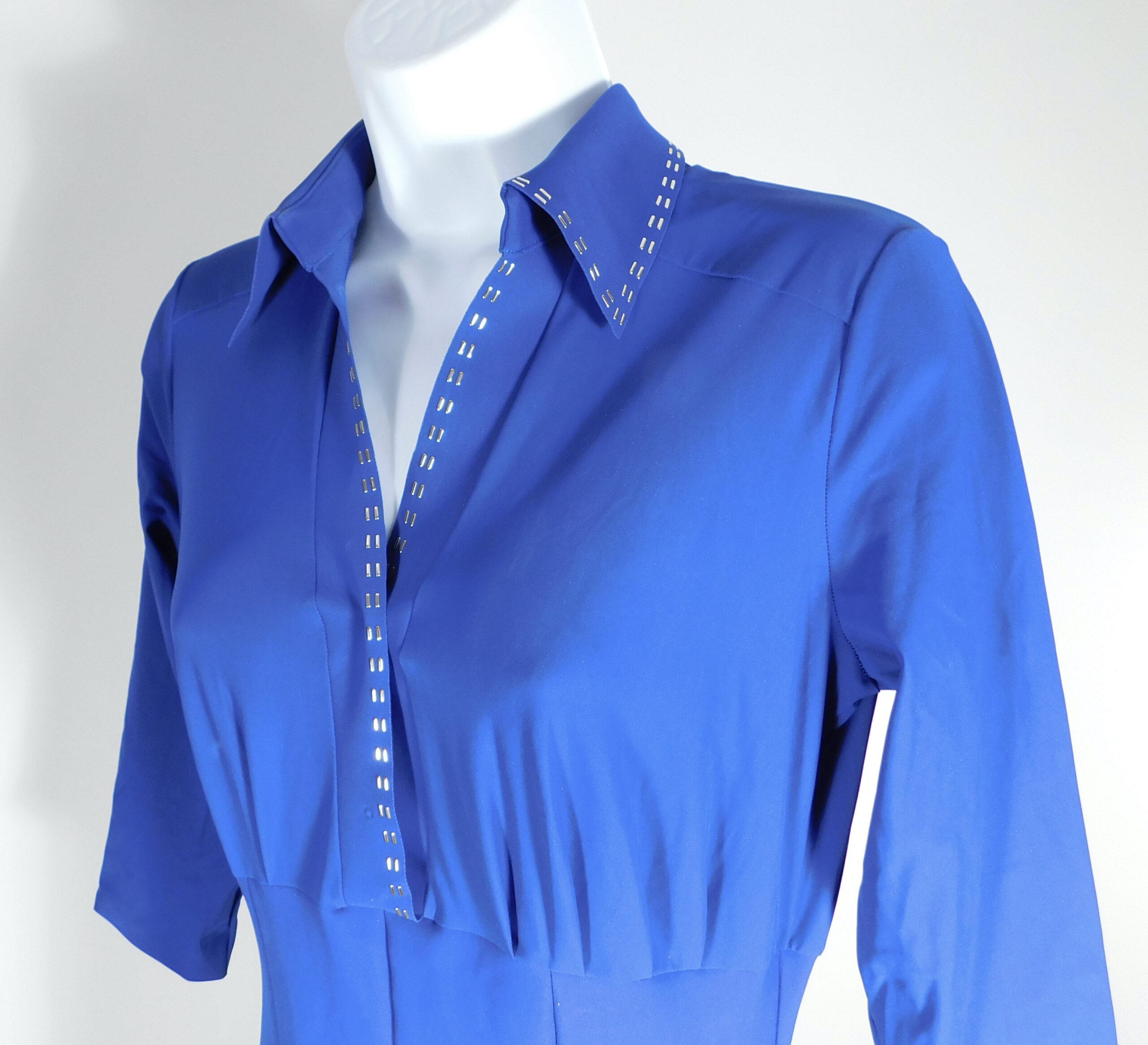 LA PETITE ROBE DI CHIARA BONI Royal Blue 3/4 Sleeve Gold Tone Studded Jumpsuit Sz 42 - Image 3