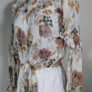 NICHOLAS Women's Floral Print Silk Chiffon High Neck Tie Front Blouse Sz 4