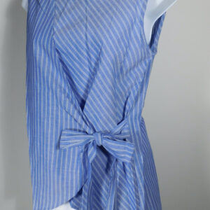 KAL RIEMAN Women's Blue White Striped Cotton Faux Wrap Sleeveless Blouse Sz XS ($245)