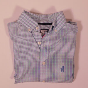 JOHNNIE-O Men's Blue Green Plaid Cotton Long Sleeve Button Front Shirt Sz M