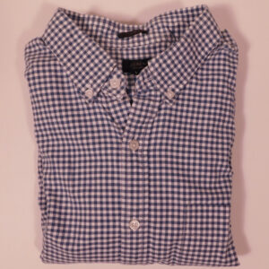 J CREW Men's Blue, White Gingham Plaid Long Sleeve Cotton Button Front Slim Oxford Shirt Sz L