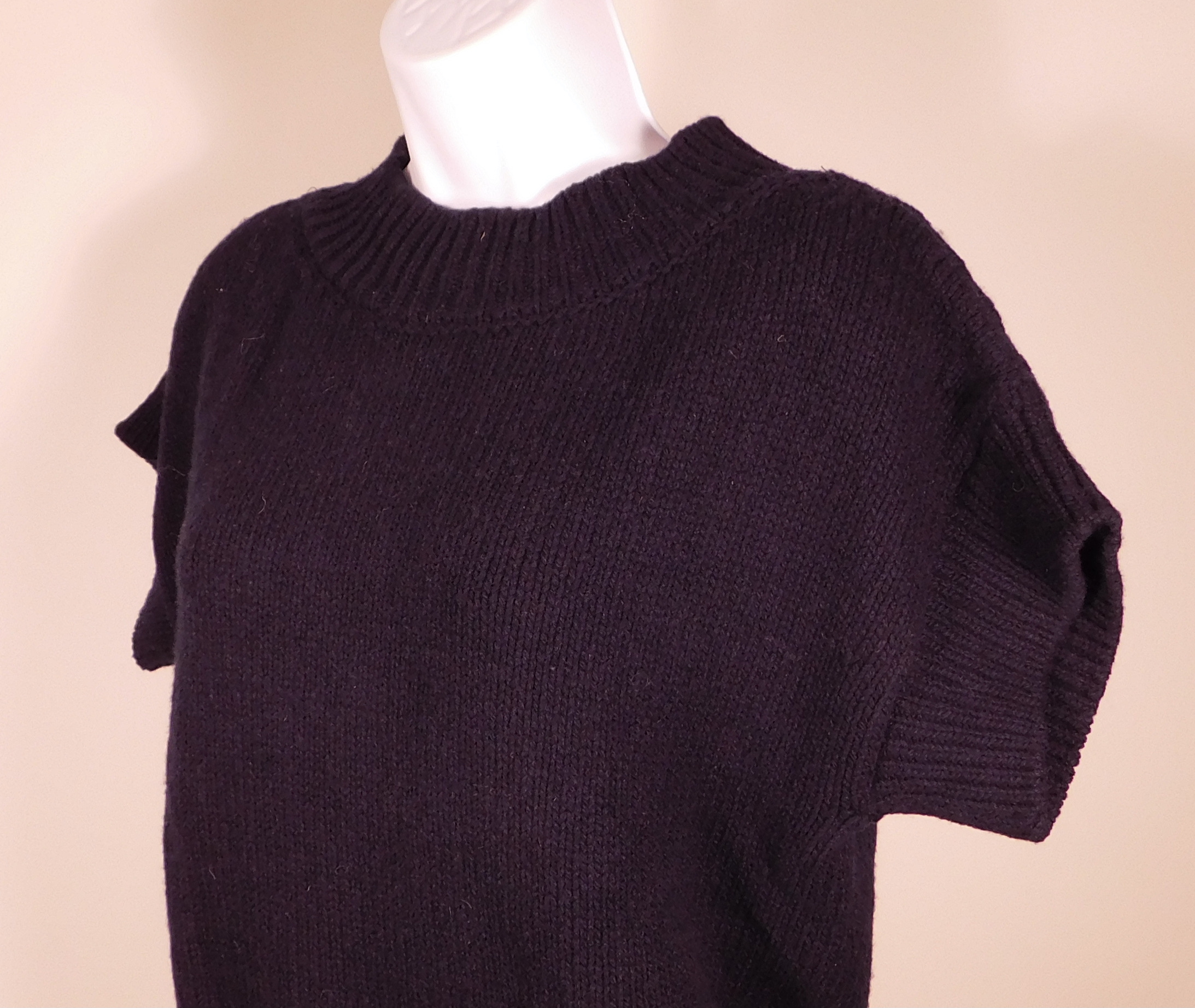 MAX MARA Women's Navy Blue Short Sleeved Mock Neck Sweater Sz S - Image 3