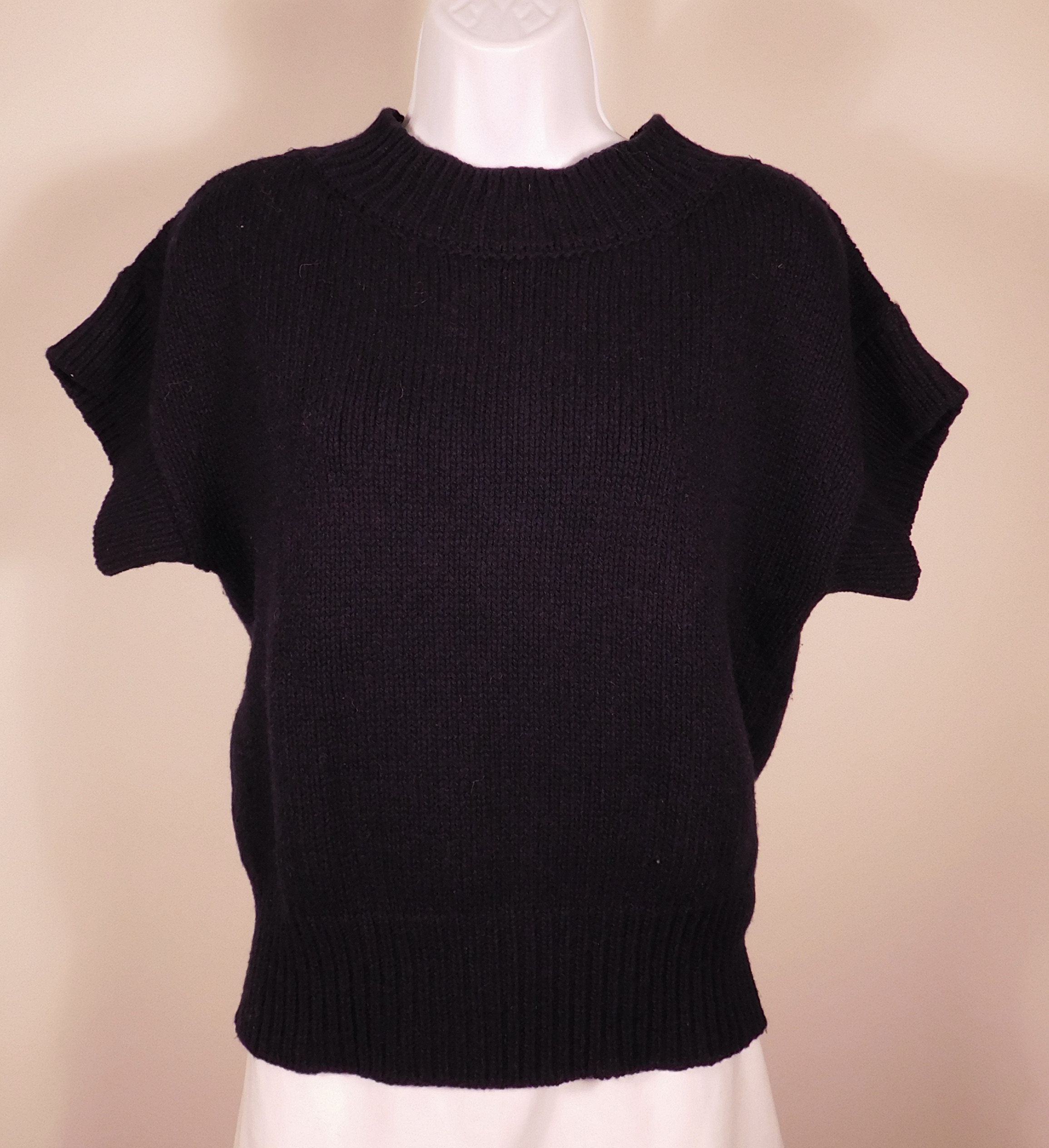 MAX MARA Women's Navy Blue Short Sleeved Mock Neck Sweater Sz S - Image 4