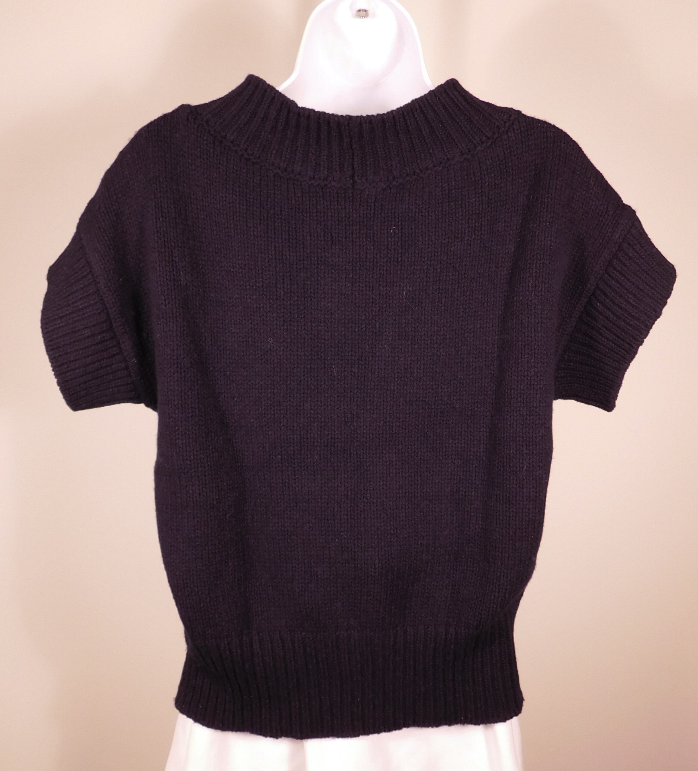 MAX MARA Women's Navy Blue Short Sleeved Mock Neck Sweater Sz S - Image 5