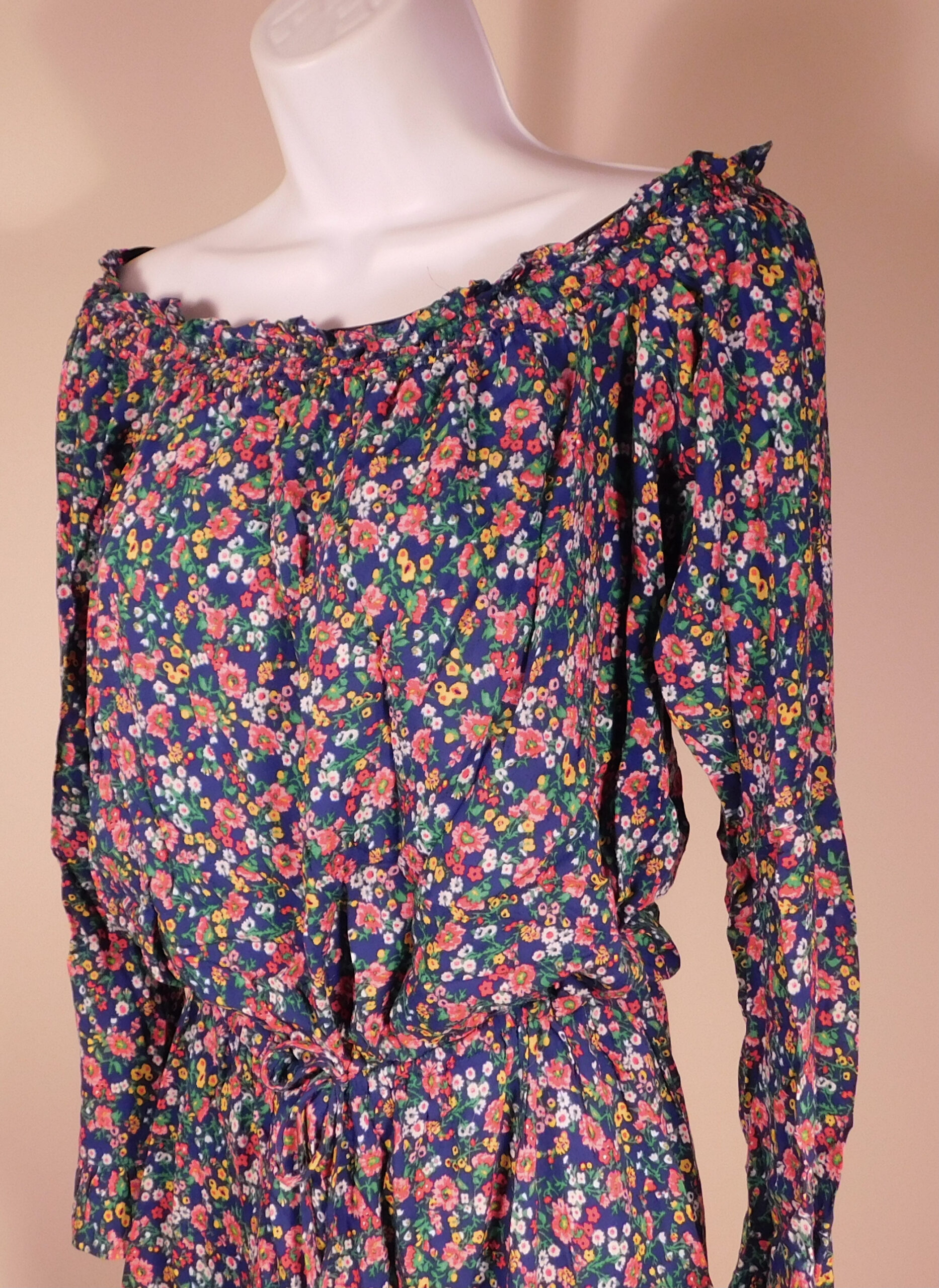 POLO RALPH LAUREN Women's Blue Floral Print Scoop Neck Long Sleeve Shift Dress Sz M - Image 2