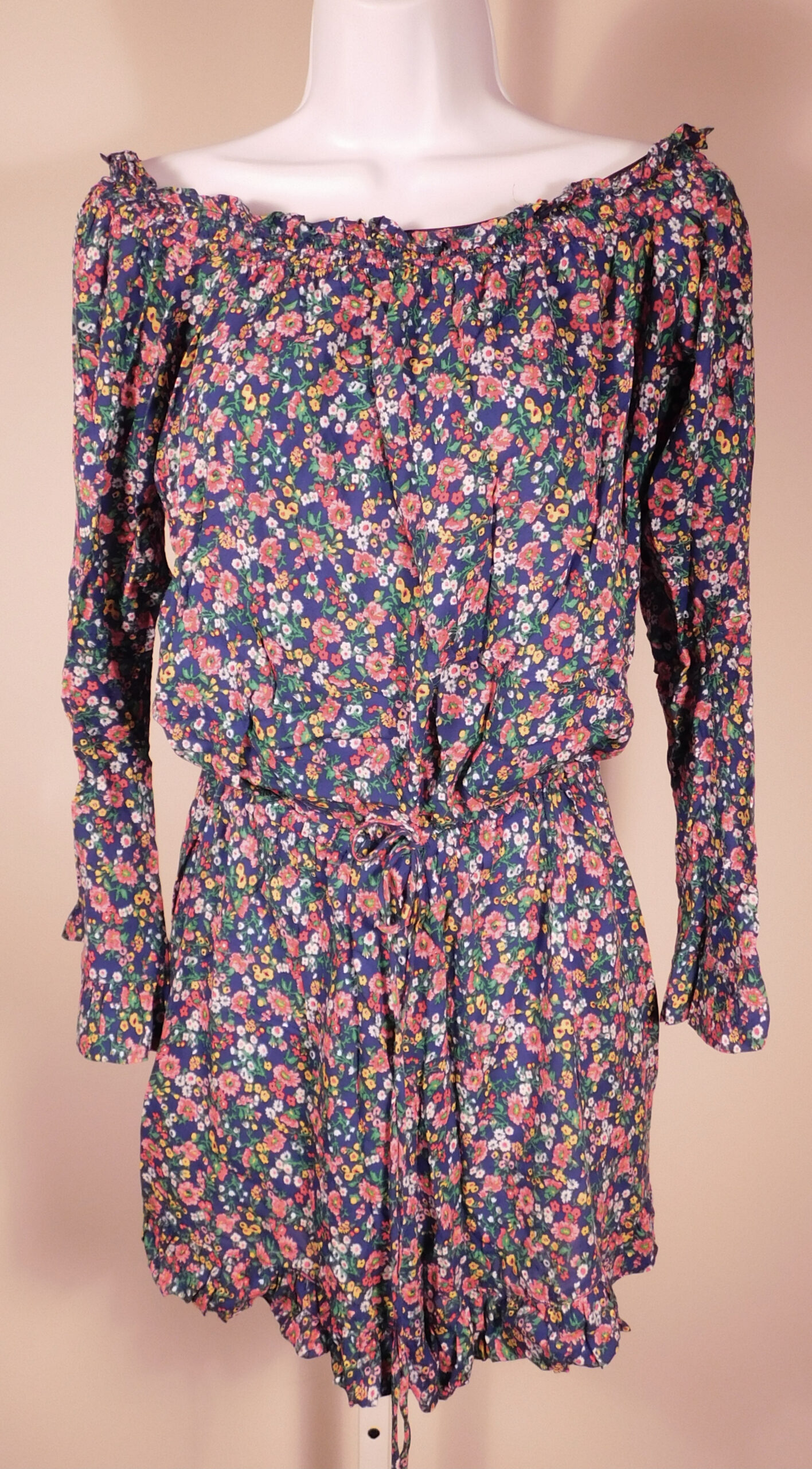 POLO RALPH LAUREN Women's Blue Floral Print Scoop Neck Long Sleeve Shift Dress Sz M - Image 3