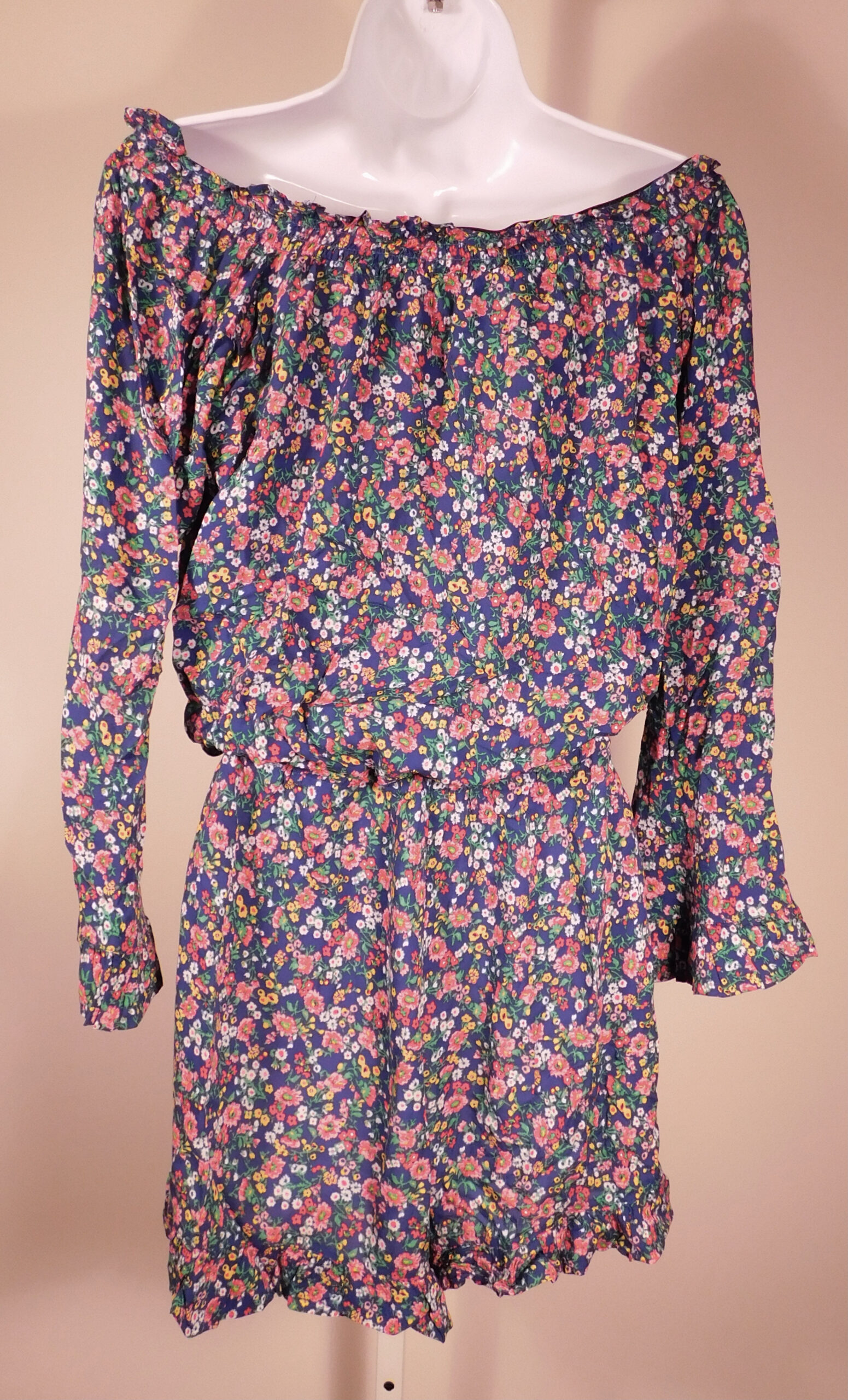 POLO RALPH LAUREN Women's Blue Floral Print Scoop Neck Long Sleeve Shift Dress Sz M - Image 4