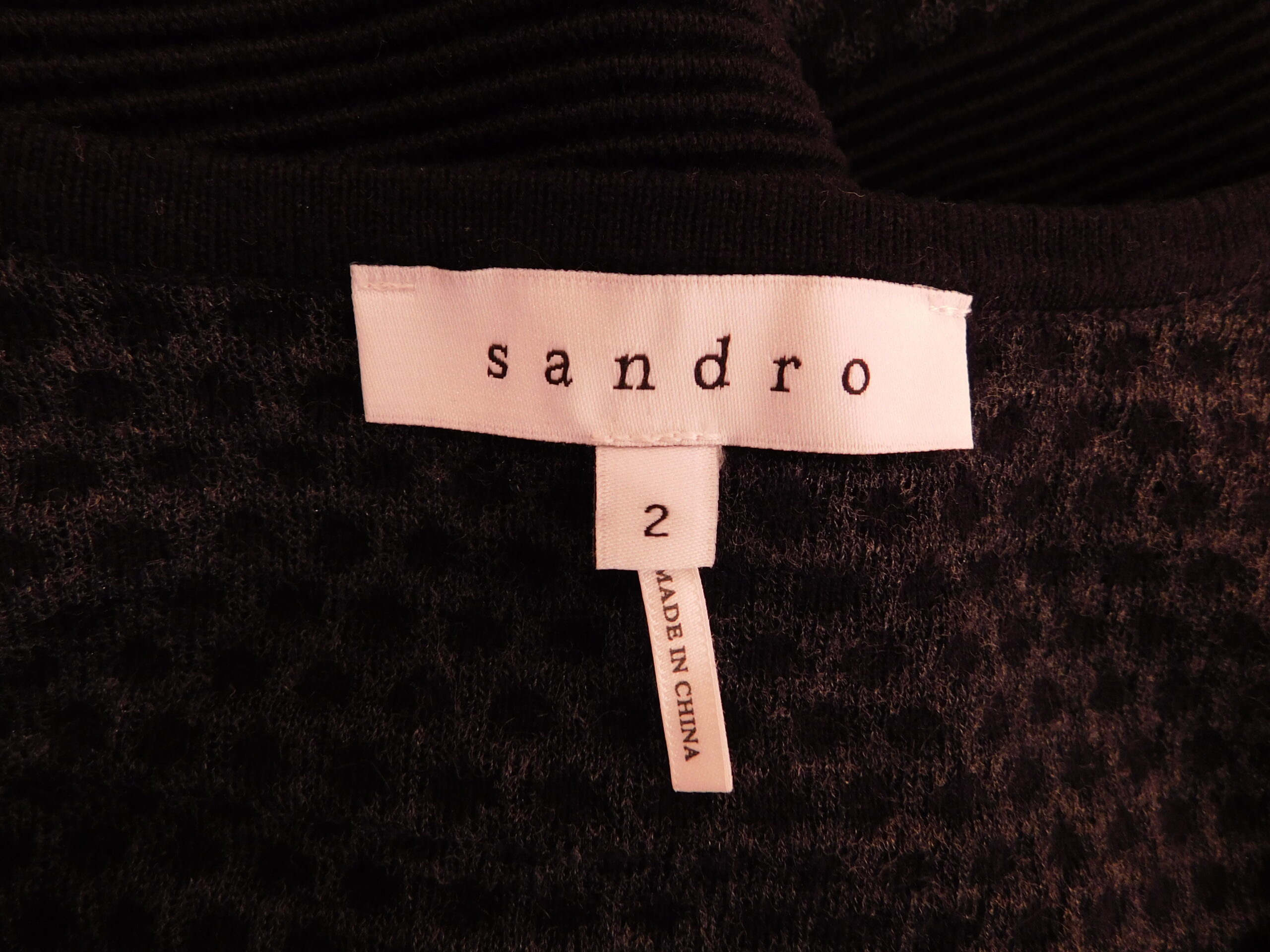SANDRO Women's Black Knit Polka Dot Scoop Neck Long Sleeve Sheath Dress Sz 2 - Image 7