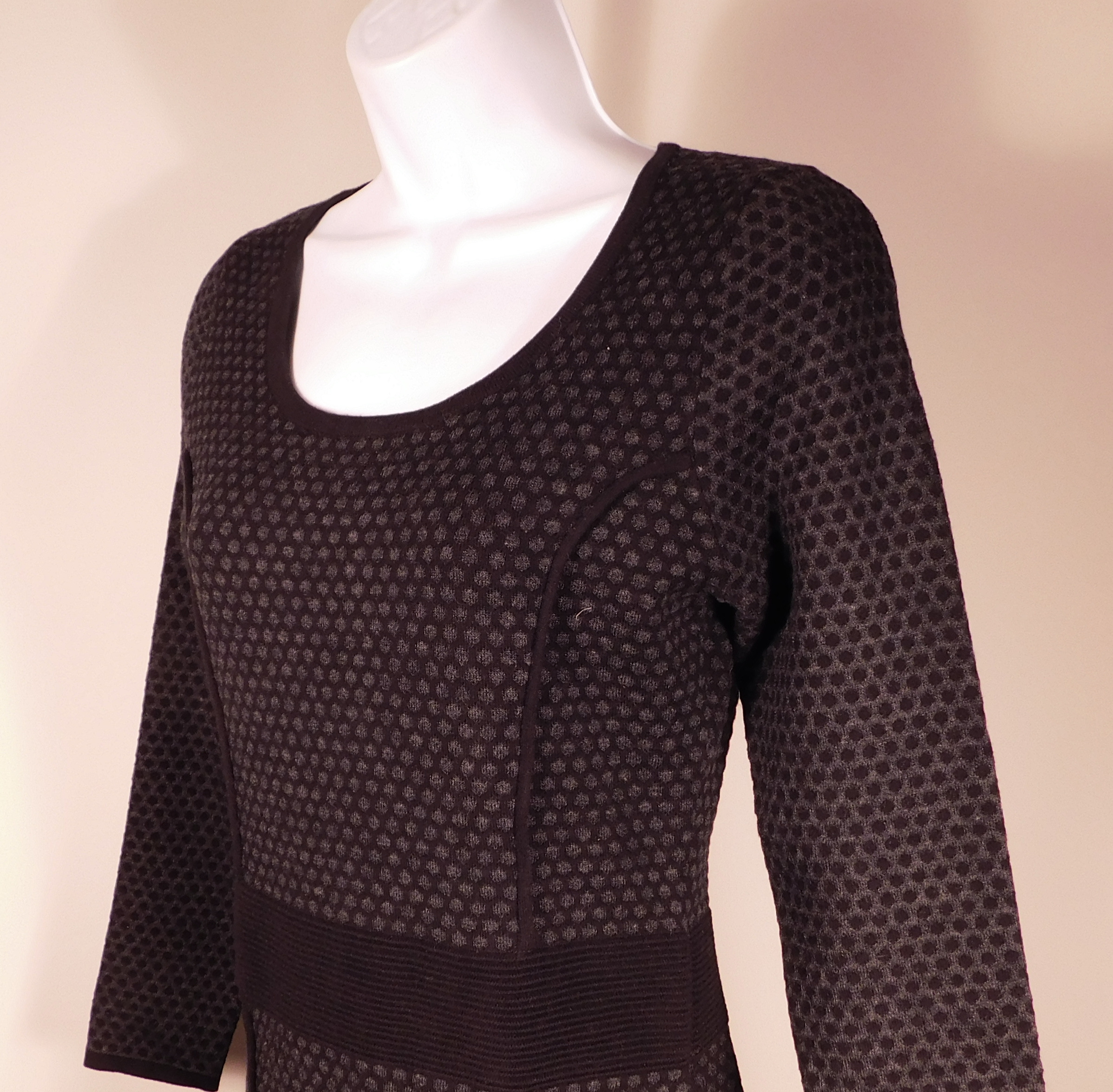 SANDRO Women's Black Knit Polka Dot Scoop Neck Long Sleeve Sheath Dress Sz 2 - Image 3