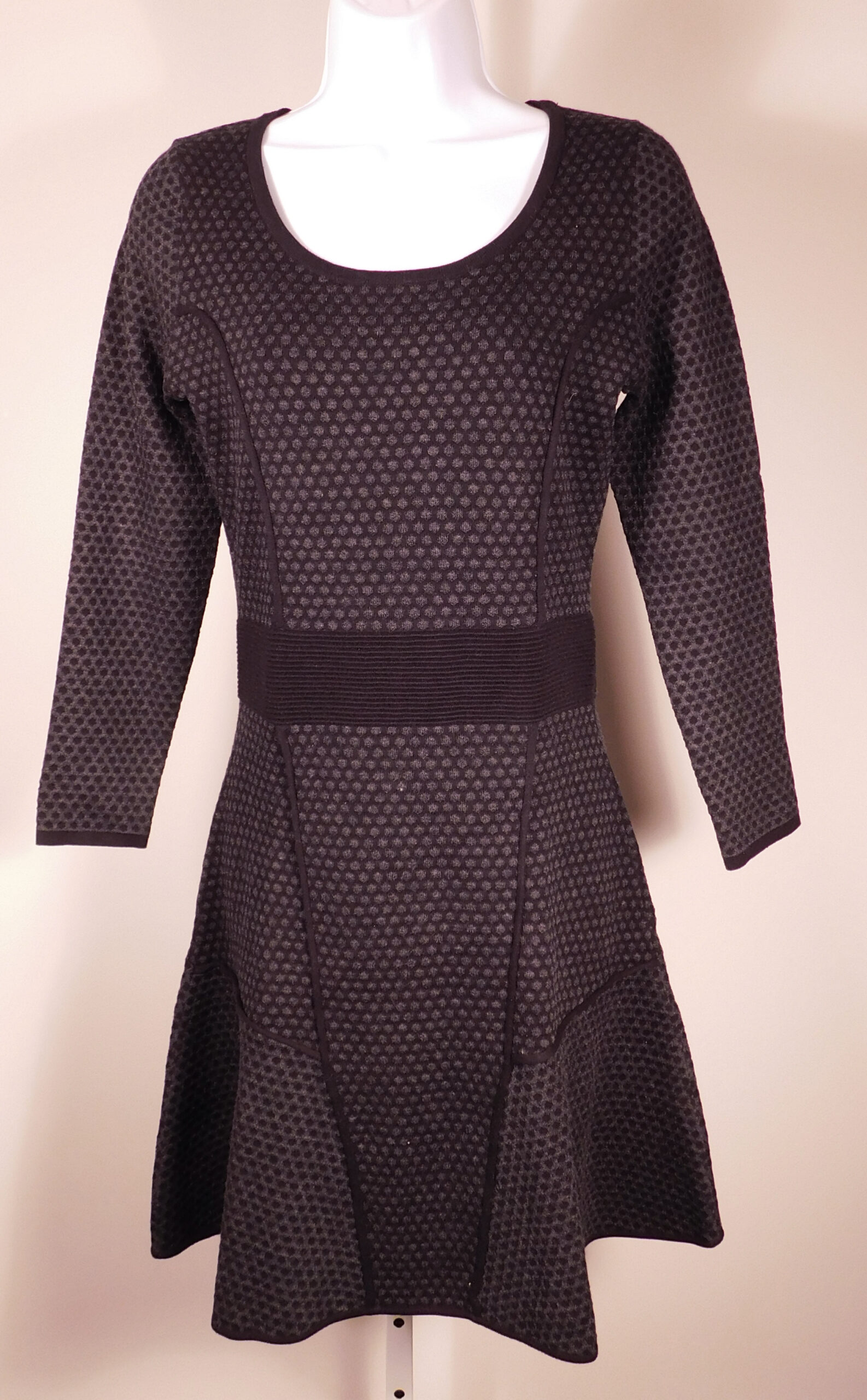 SANDRO Women's Black Knit Polka Dot Scoop Neck Long Sleeve Sheath Dress Sz 2 - Image 4