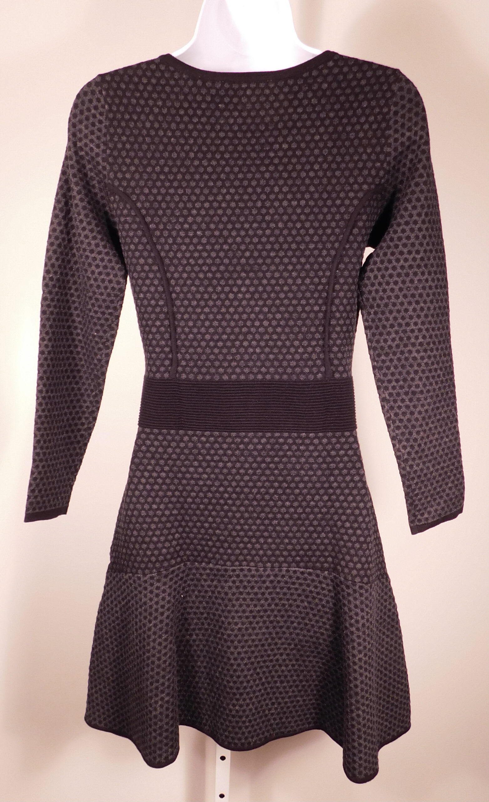 SANDRO Women's Black Knit Polka Dot Scoop Neck Long Sleeve Sheath Dress Sz 2 - Image 6