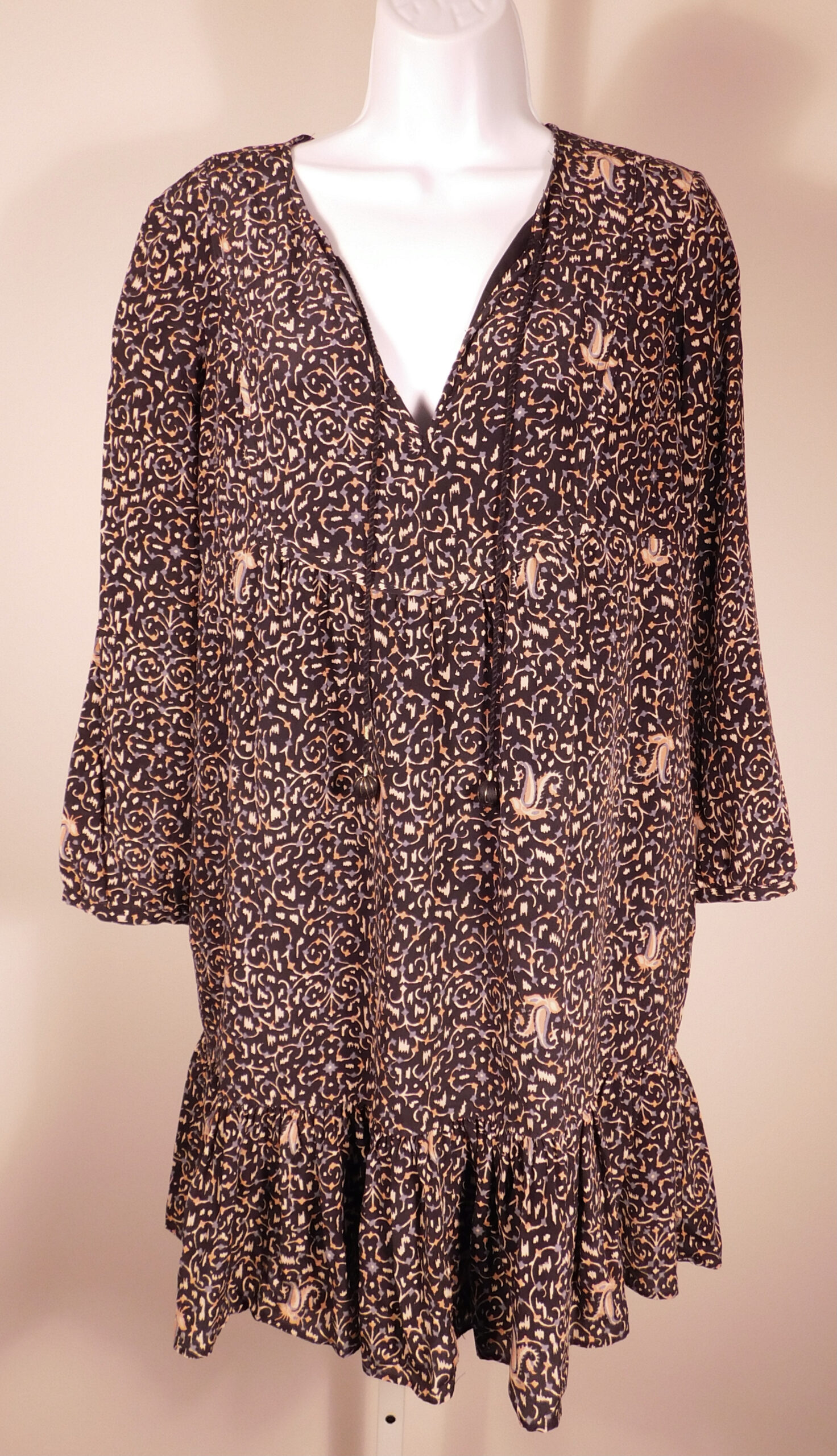 MADEWELL Women's Black Print V-Neck Long Sleeve Shift Silk Dress Sz 6 - Image 4
