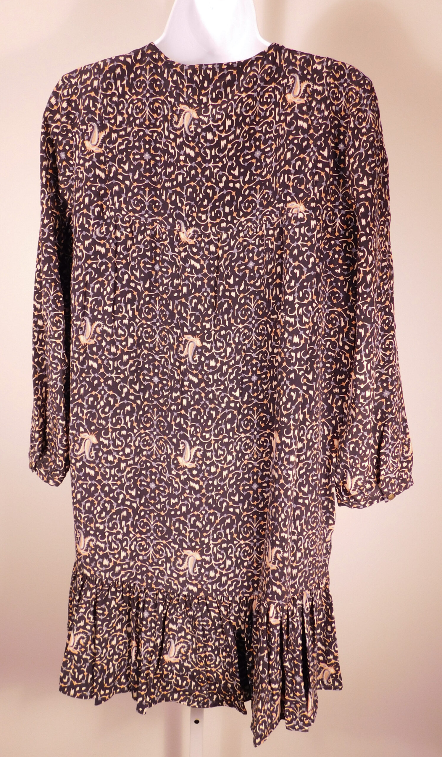MADEWELL Women's Black Print V-Neck Long Sleeve Shift Silk Dress Sz 6 - Image 5