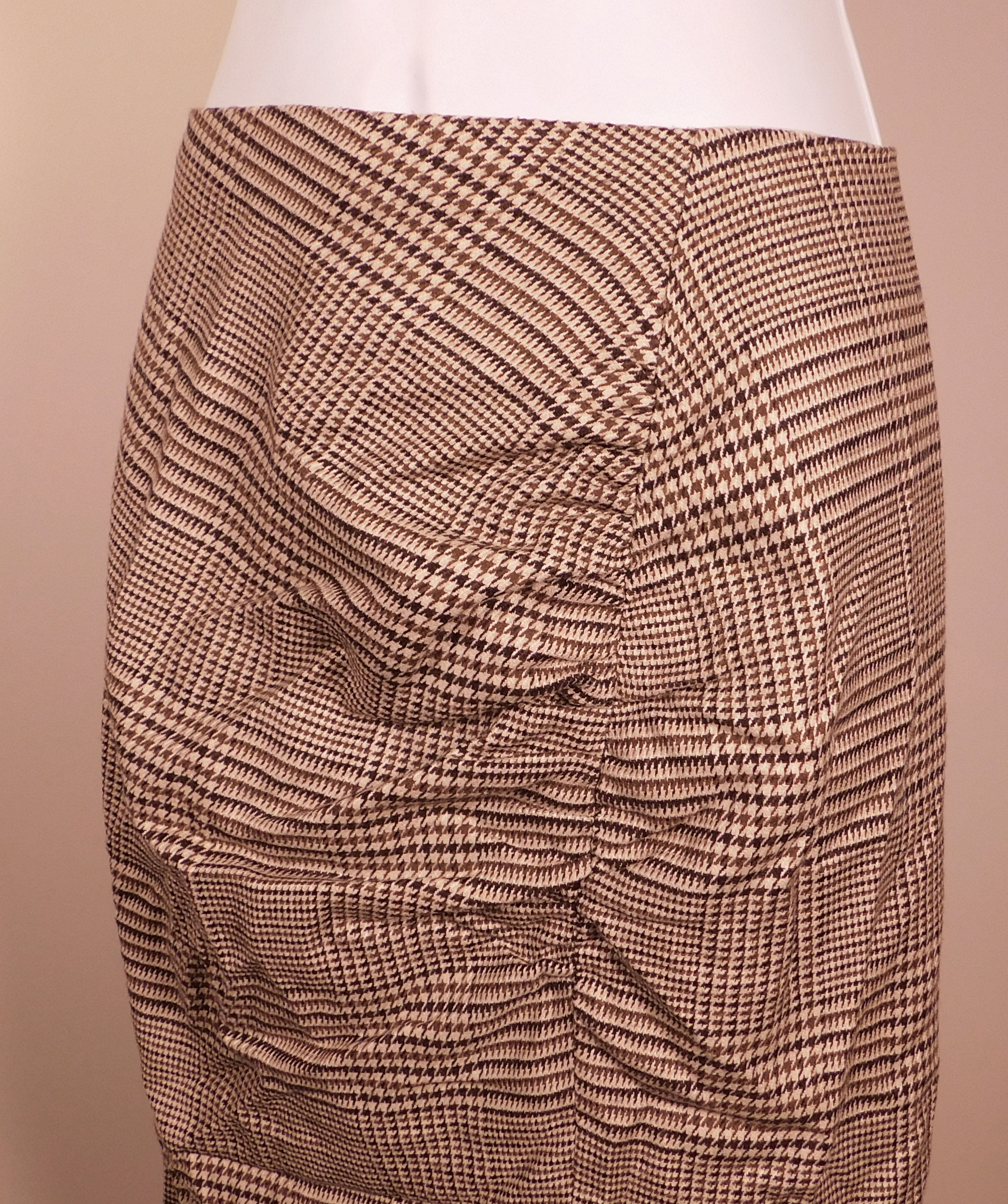 VERONICA BEARD Women's Brown Houndstooth Plaid Wool Blend Skirt Sz 4 ($398) - Image 3