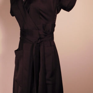 J CREW Women's Black Satin Crepe Short Sleeve Wrap Dress Sz XXSP ($138)