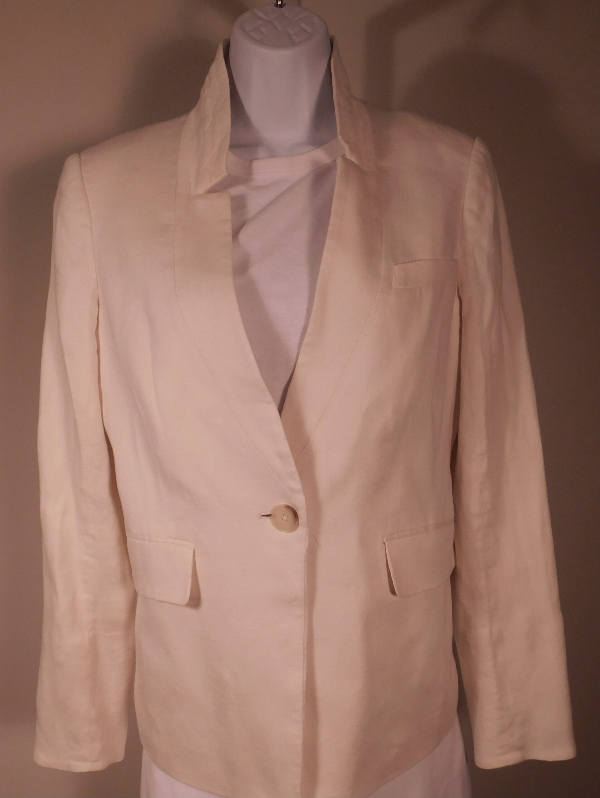 VERONICA BEARD Women's Ivory Single Button Cutaway Dickey Linen Blend Jacket Blazer Sz 4 ($695) - Image 4
