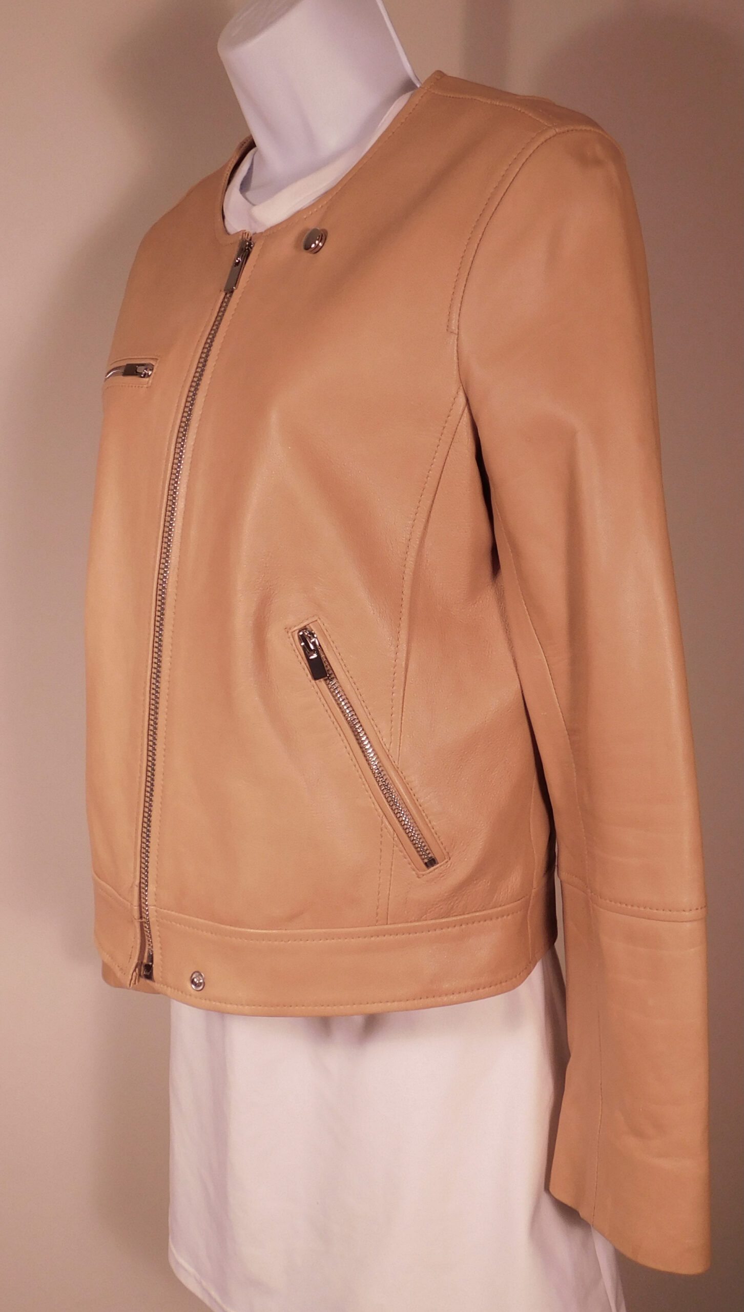 CLUB MONACO Women's Camel Lamb Leather Zip Front Jacket Sz M ($598)