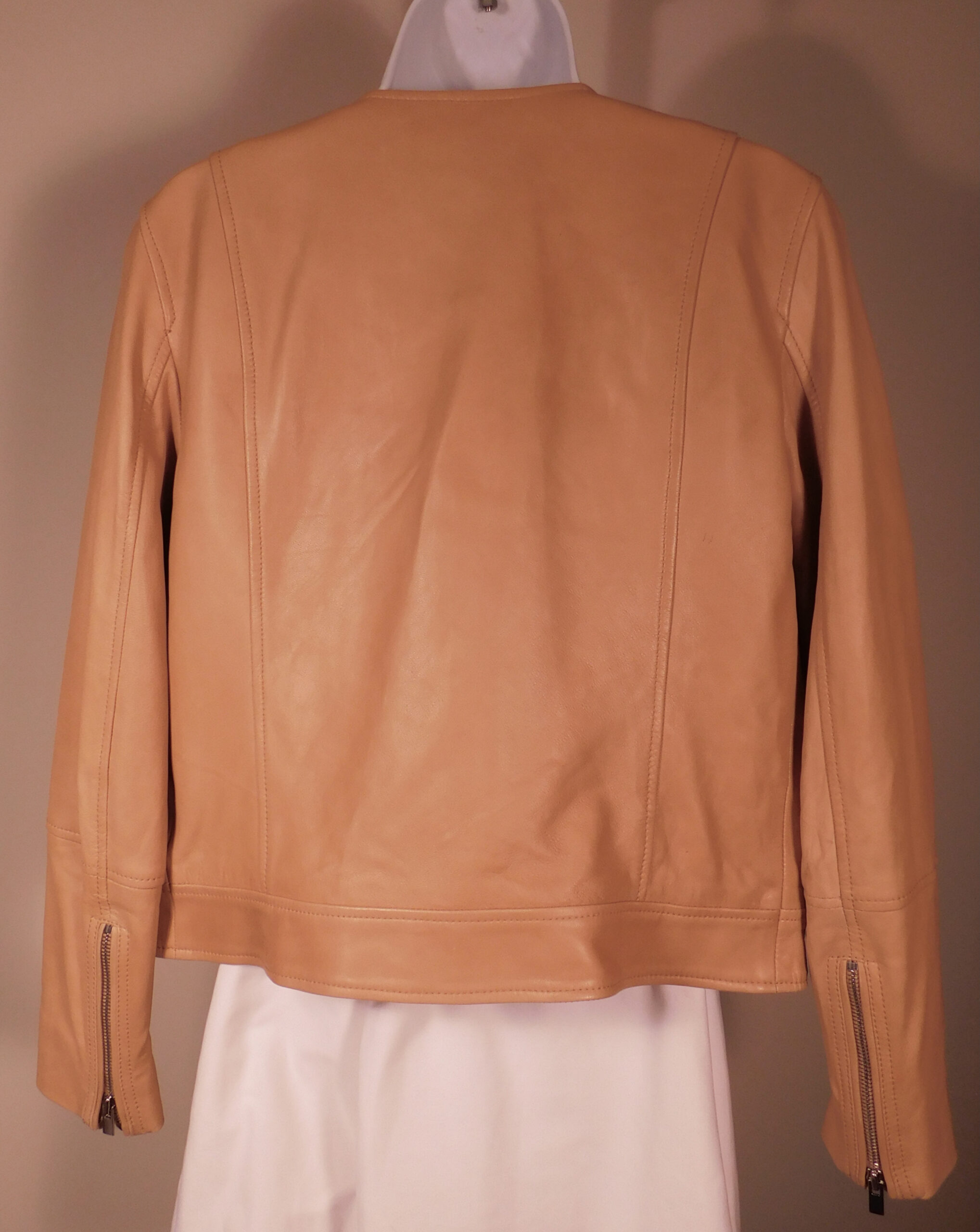 CLUB MONACO Women's Camel Lamb Leather Zip Front Jacket Sz M ($598) - Image 6